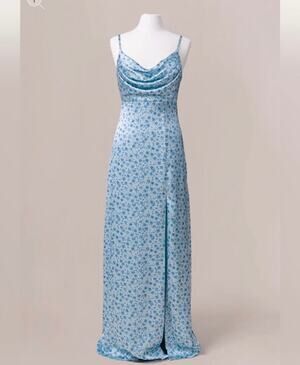 Revelry Floral Sky Blue Posey Maxi Dress Sz 16 Front Slit